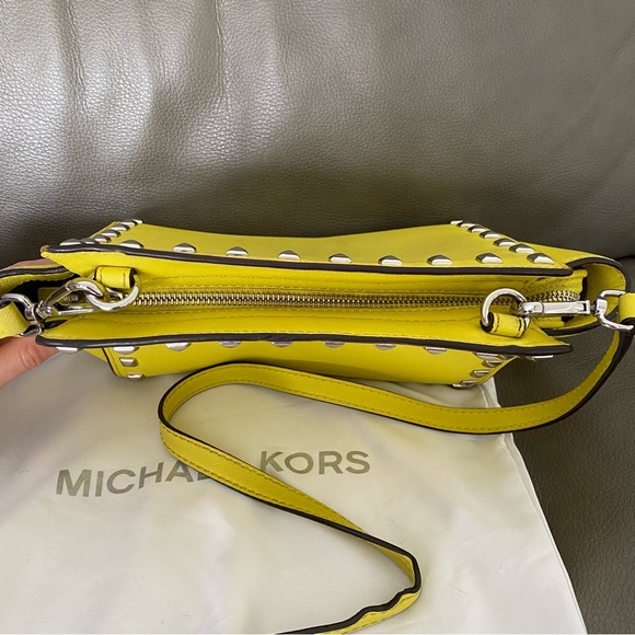 SALE MK Studded Selma Canary Yellow Leather Crossbody Bag - Picture 6 of 10